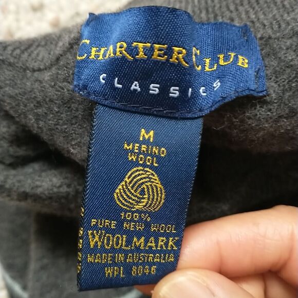 Charter Club Sweater Pullover Women M/XS* Gray Striped Merino Wool Mock *Shrunk - Picture 6 of 7